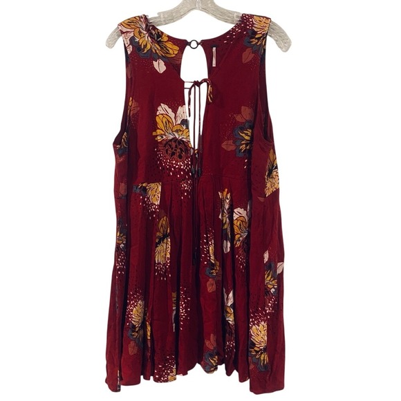 Free People Dresses & Skirts - Free People Red Floral Lace Up Boho Mini Dress Sleeveless Large OB502239